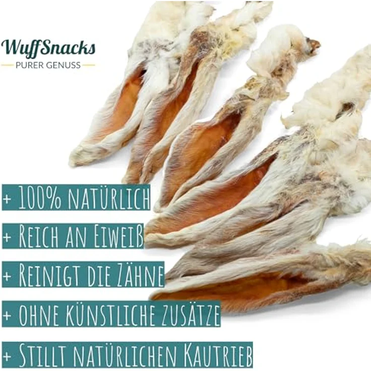WuffSnacks Getrocknete Kaninchenohren mit Fell, 1kg, 100% natürlicher Kausnack, hypoallergen und proteinreich für Hunde – Bild 4