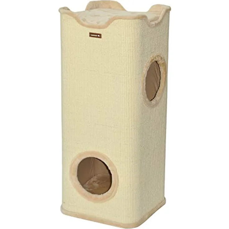 nanook Kratztonne Kratzbaum Square, XXL Höhe 100 cm, robust mit 2 Höhlen und herausnehmbaren Kissen - beige