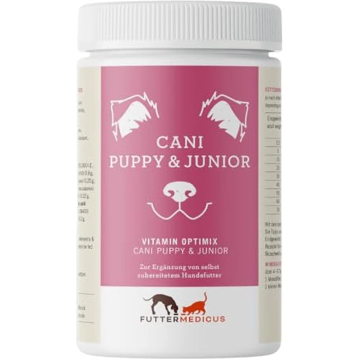 Futtermedicus Vitamin Optimix Cani Puppy & Junior, Futterzusatz für Welpen & Junghunde, 500 g, ergänzt Koch- und BARF-Rationen, hohe Akzeptanz, Wachstumskomponenten – Bild 1