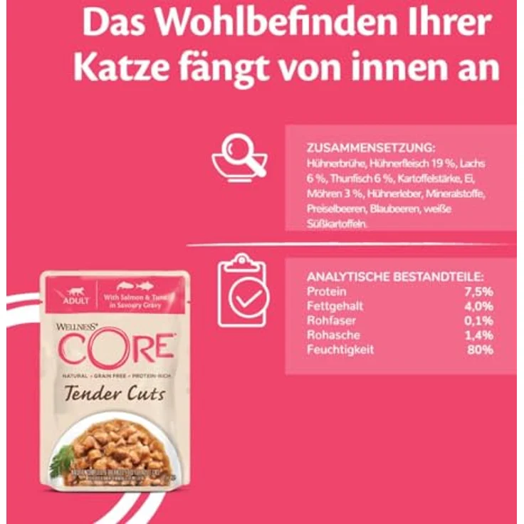 Wellness CORE Tender Cuts Thunfisch Selection Mix, Premium Nassfutter für Katzen, 6 x 85 g, getreidefrei, ohne Zuckerzusatz, hoher Fleischanteil in Sauce – Bild 5