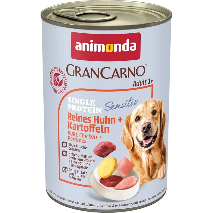 animonda GranCarno Sensitiv Huhn und Kartoffel, Hunde-Nassfutter ohne Gluten, 6x400g