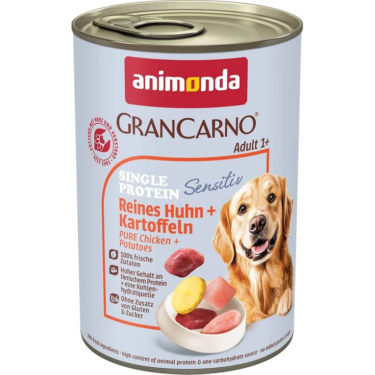 animonda GranCarno Sensitiv Huhn und Kartoffel, Hunde-Nassfutter ohne Gluten, 6x400g – Bild 1