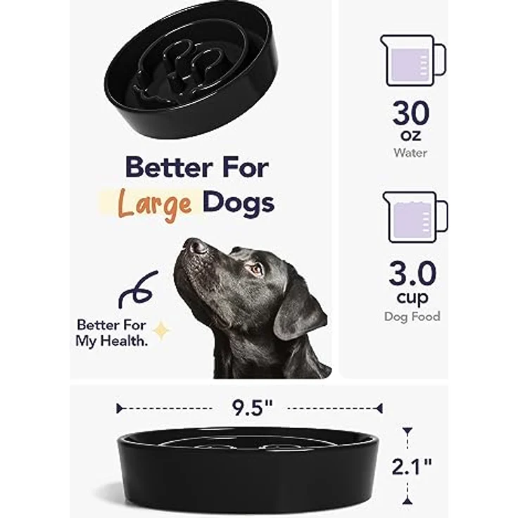 LE TAUCI Keramik Antischlingnapf für Hunde, 1200 ml, schwarz mit Schädel-Muster, rutschfest und hygienisch leicht zu reinigen – Bild 2