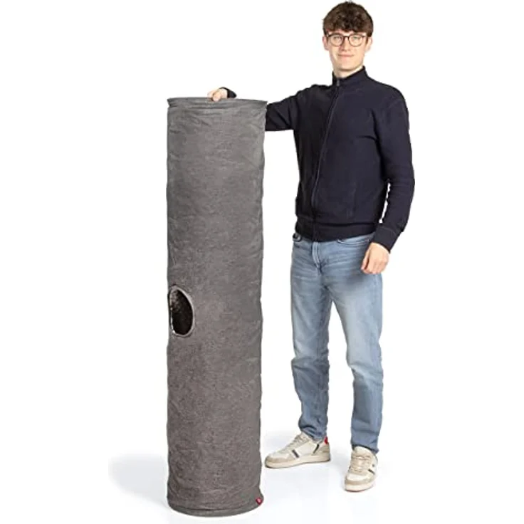 CanadianCat Company XXL Spieltunnel für Katzen mit Kuschelfell, grau, 35 x 150 cm, variable Form, integriertes Katzenspielzeug, ideal für Mehrkatzenhaushalte – Bild 3