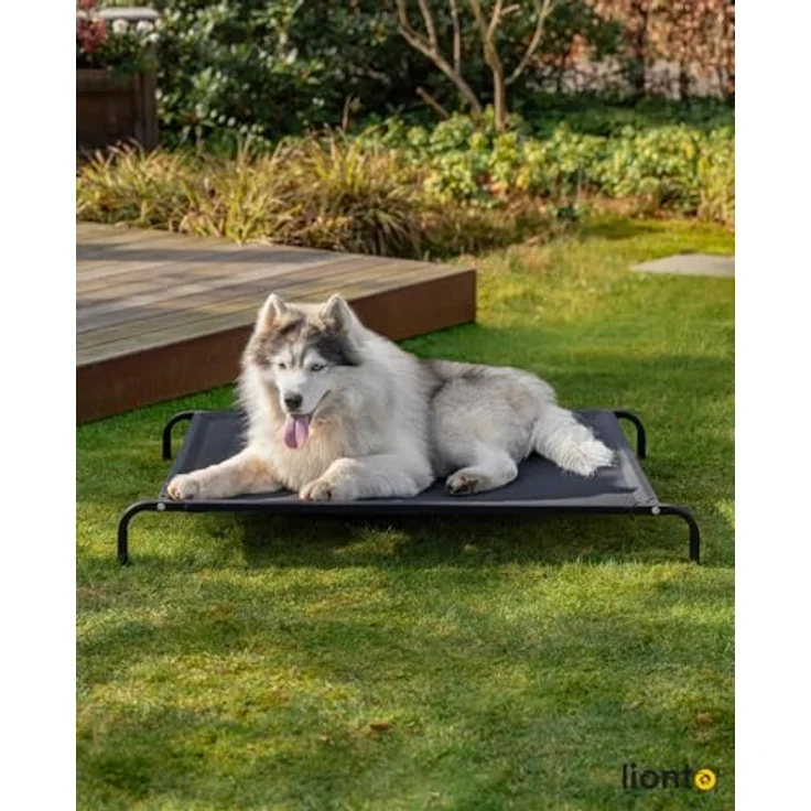 lionto Outdoor Hundeliege XL, stabile Haustierliege mit atmungsaktivem Netzbezug und robuster Metallkonstruktion, schwarz, 117x85 cm – Bild 2