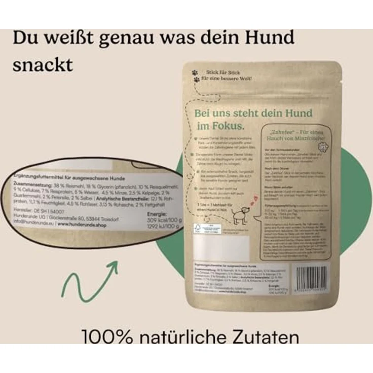 Hunderunde Zahnfee Dental Sticks, vegane Zahnpflege für Hunde, 42 STK mit Apfeltrester & Pfefferminze, gegen Zahnstein & Maulgeruch, getreidefrei – Bild 4