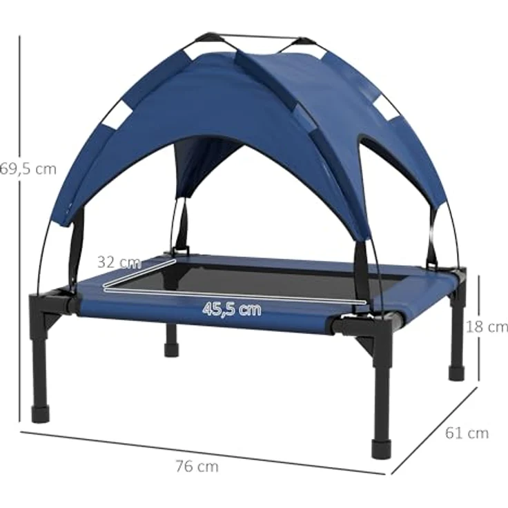 PawHut Tierbett mit Baldachin, Outdoor Hundeliege mit Dach, Atmungsaktiv, Oxford, für kleine und mittelgroße Hunde Dunkelblau Oxford 76 x 61 x 69,5 cm – Bild 8