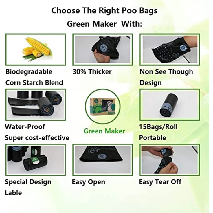 GREEN MAKER 30% Dicker Biologisch abbaubare Hundekotbeutel, 360 Stück aus Maisstärke, 100% auslaufsicher und reißfest, grün – Bild 3