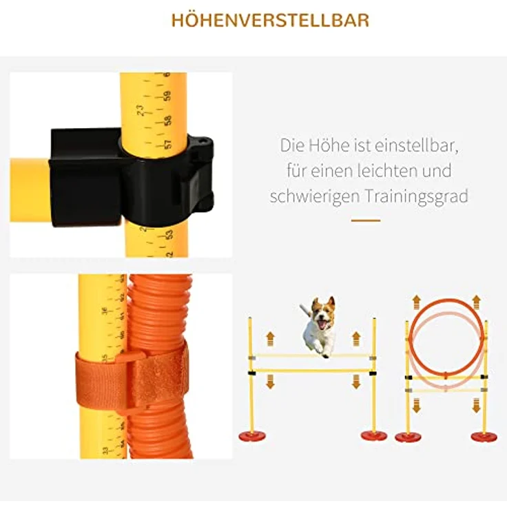 PawHut Agility Set Hunde 3-teiliges Agility-Ausrüstung für Hundetraining, höhenverstellbar mit 6 Slalomstangen und Tragetasche, für Hindernislauf und Sprungtraining – Bild 4