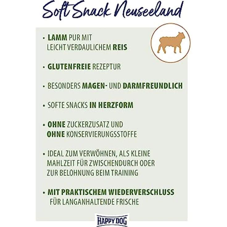Happy Dog SoftSnack Neuseeland, weizenfreier Hundesnack mit Lamm, 100 g – Bild 2