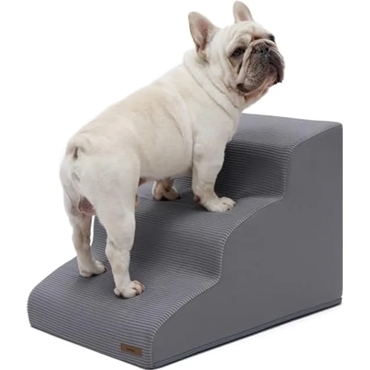 LE SURE Lesure Hundetreppe Katzentreppe, 3 Stufen aus 33D hochdichtem Schwamm, waschbar, rutschfest, grau