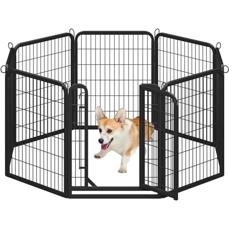 Yaheetech Welpenauslauf, 80 cm hoch, 8-teilig faltbares Freilaufgehege mit automatischer Verriegelung, werkzeugfreier Aufbau für Hunde, Katzen und Kaninchen – Bild 1