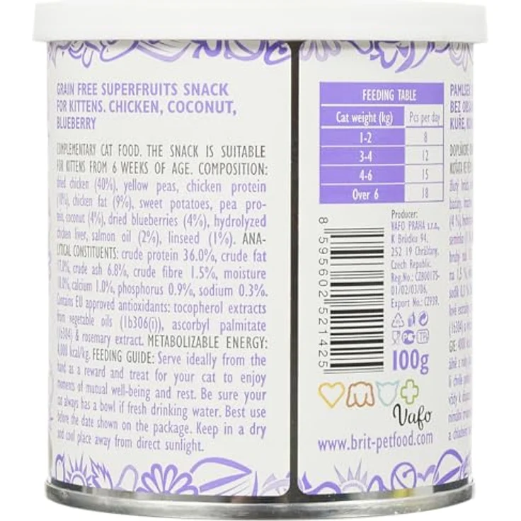 Brit Care Snack Superfruits Kätzchen, Hühner- und Kokosnuss-Snack mit Heidelbeeren, 100 g – Bild 2