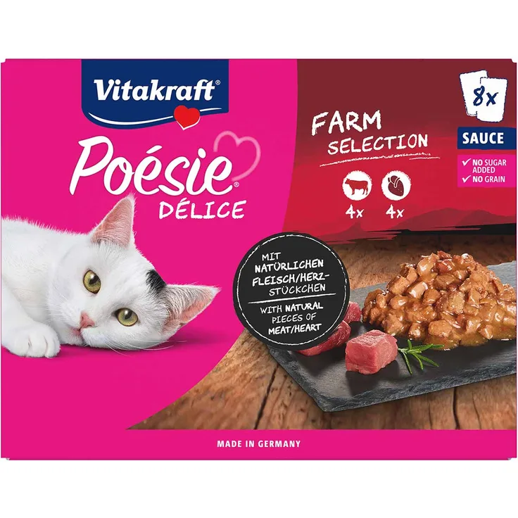 Vitakraft Poésie Délice Farm Selection, Katzen-Nassfutter für erwachsene Katzen, 8x85g