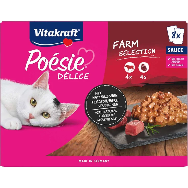 Vitakraft Poésie Délice Farm Selection, Katzen-Nassfutter für erwachsene Katzen, 8x85g