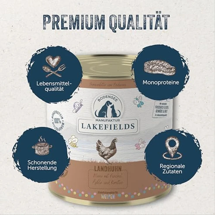 Lakefields Premium Welpenfutter Nass | Huhn 61%, 6 x 200g, getreidefreies Hundefutter mit natürlichen Zutaten in Lebensmittelqualität, Karotten, Kartoffeln & Apfel, schonend gegart – Bild 2