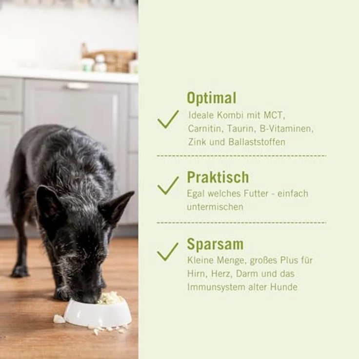 Futtermedicus SeniorPlus, Ergänzungsfuttermittel für ältere Hunde, 200 g mit Kokosöl, Taurin und Ballaststoffen zur Unterstützung von Nerven, Herz und Verdauung – Bild 4