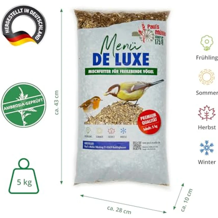 Pauls Mühle Wildvogelfutter Deluxe, Ganzjahresfutter für Wildvögel, 5 kg – Bild 2