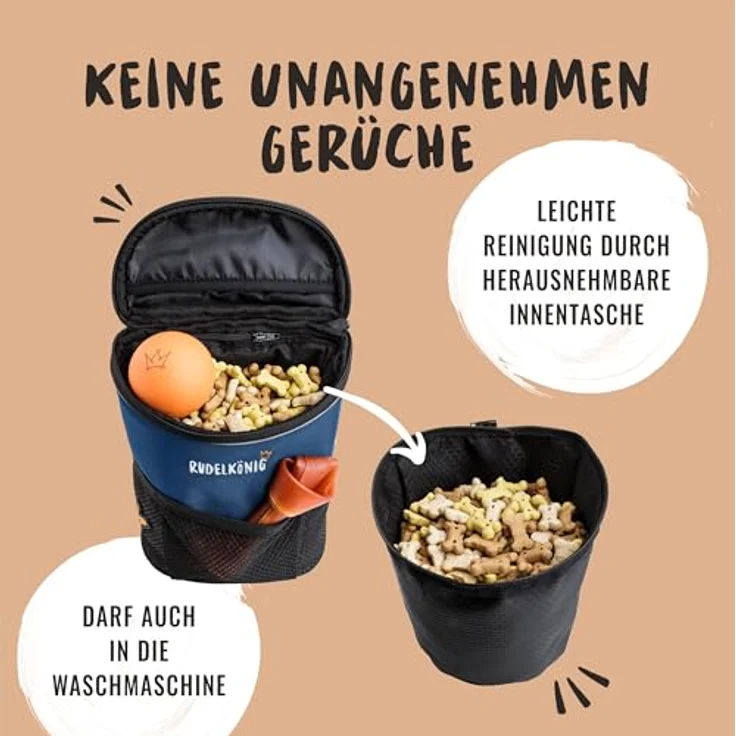 Rudelkönig Leckerlitasche für Hunde, praktische Futtertasche mit Kotbeutelspender, umhängbar, ideal für Hundetraining, in Schwarz – Bild 5