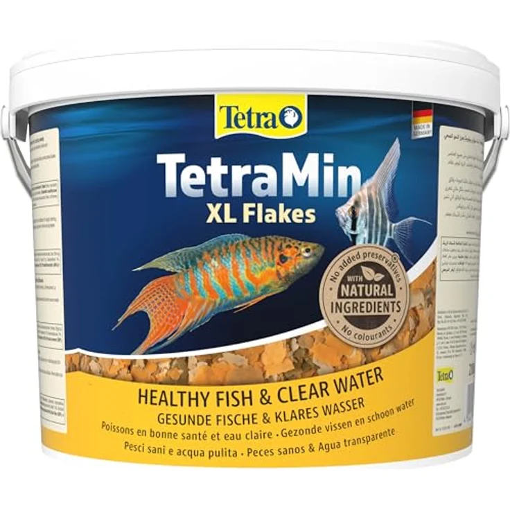 Tetra TetraMin XL Flakes, Fischfutter in Flockenform für größere Zierfische, 10 L Eimer mit ausgewogener Rezeptur für gesunde Fische und klares Wasser – Bild 1