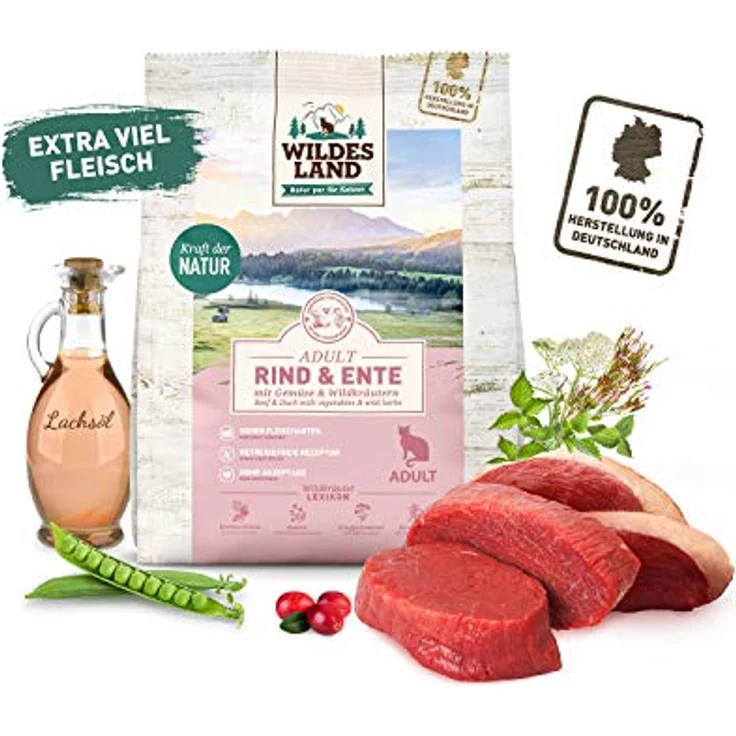 WILDES LAND Trockenfutter für Katzen Rind und Ente, 1,2 kg, getreidefreie Rezeptur, hoher Fleischanteil, in Deutschland zubereitet, hohe Akzeptanz, natürliche Zutaten – Bild 4