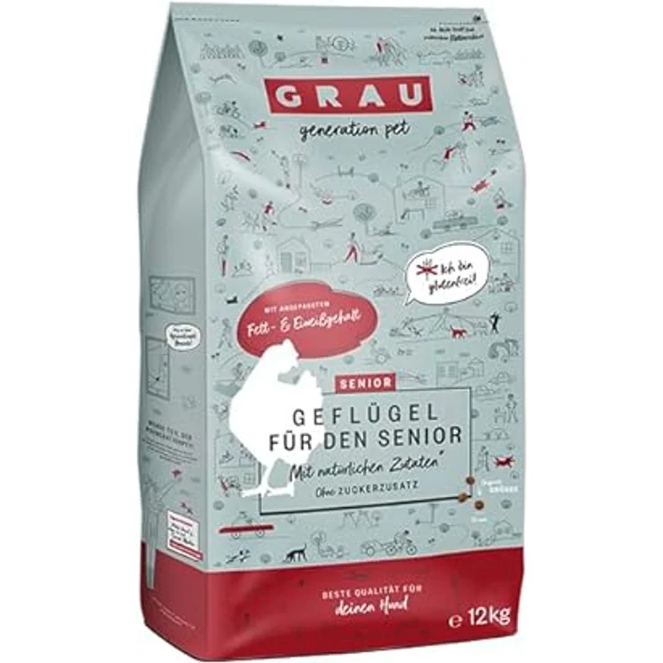 GRAU Original Trockenfutter für Hunde Senior, glutenfrei, mit Geflügel, 1 x 12 kg für empfindliche ältere Hunde – Bild 1