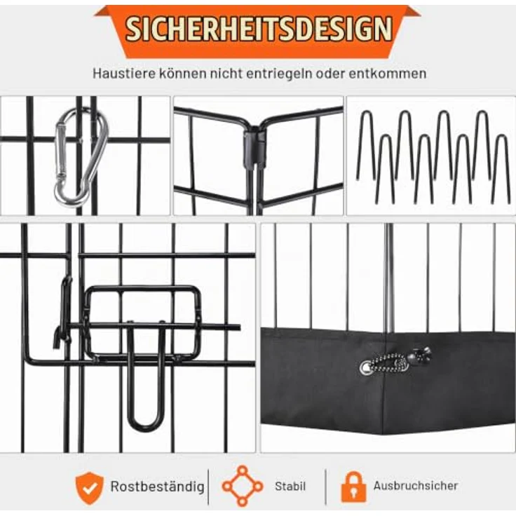 VEVOR Welpenlaufstall 8-TLG., 609,6 cm hoch, mit Bodenmatte und wetterfester Abdeckung aus 600D Oxford-Gewebe, stabiler Hundelaufstall für kleine und mittelgroße Tiere – Bild 3