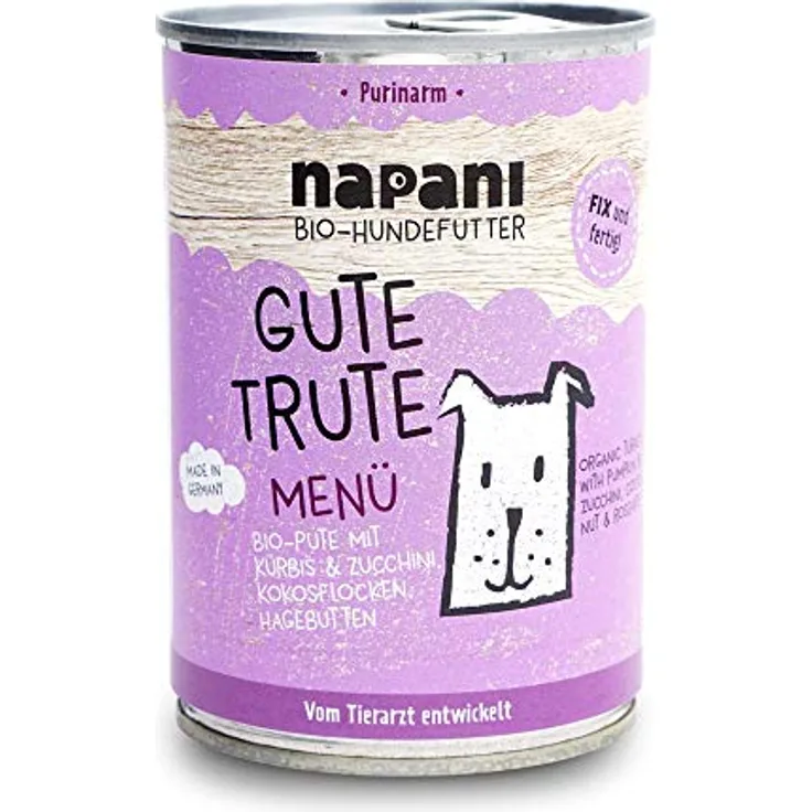 napani Premium Hundefutter Gute Trute, Bio Nassfutter mit 35% Putenfleisch, Kürbis & Zucchini, purinarm, 400g