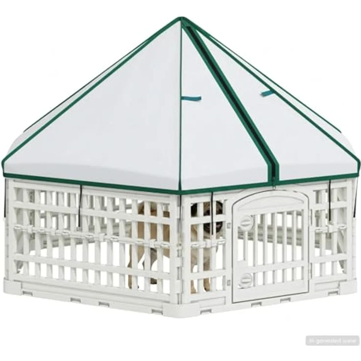 vidaXL Freigehege 6-Panel-Hundespielplatz aus robustem Kunststoff, wetterbeständig und klappbar, Weiß, 122 x 106,5 x 82 cm – Bild 1