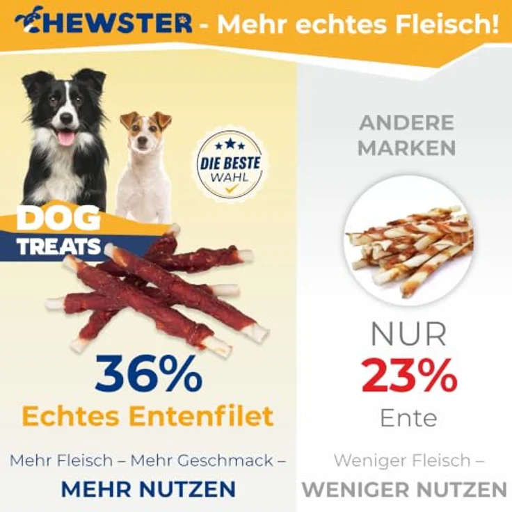 CHEWSTER Kaustangen für Hunde mit Ente, 36% Fleischanteil, getreidefrei, 350 g – Bild 2
