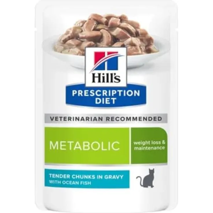 Hill's Prescription Diet Metabolic Weight Management mit Huhn und Meeresfisch, Nassfutter für Katzen, 12x85 g