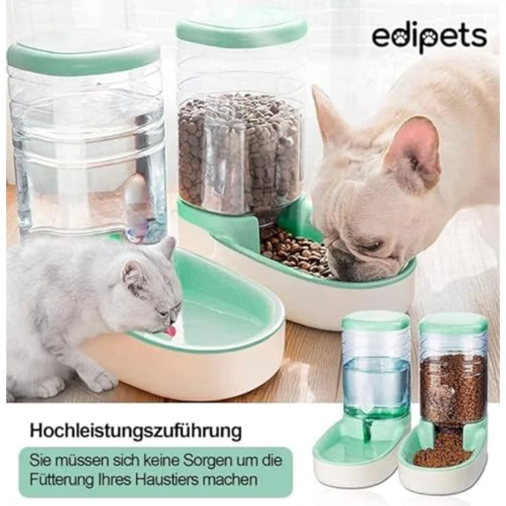 Edipets Automatischer Futterspender für Hunde und Katzen, 2 Einheiten, 3.8L, Futter- und Wasserspender, grün – Bild 5