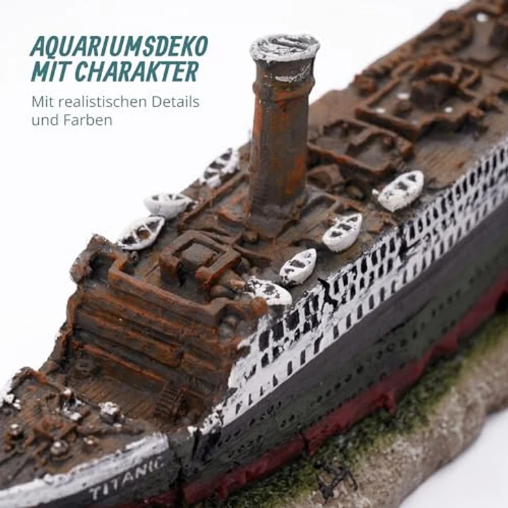 relaxdays Aquariendeko Titanic, detailreiches Schiffwrack aus ungiftigem Kunstharz, 9 x 38,5 x 5 cm, bunt – Bild 6