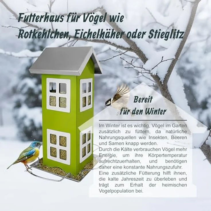 Relaxdays Vogelhaus, Metall, hängend, 26 x 12 x 12 cm, grünes Vogelfutterhaus für Garten & Balkon, abnehmbares Dach, 2 Etagen – Bild 2