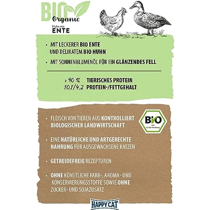 Happy Cat Bio Pouch Huhn & Ente, 85 g, getreidefreies Katzen-Nassfutter aus kontrolliert biologischer Landwirtschaft, ohne künstliche Zusatzstoffe – Bild 2