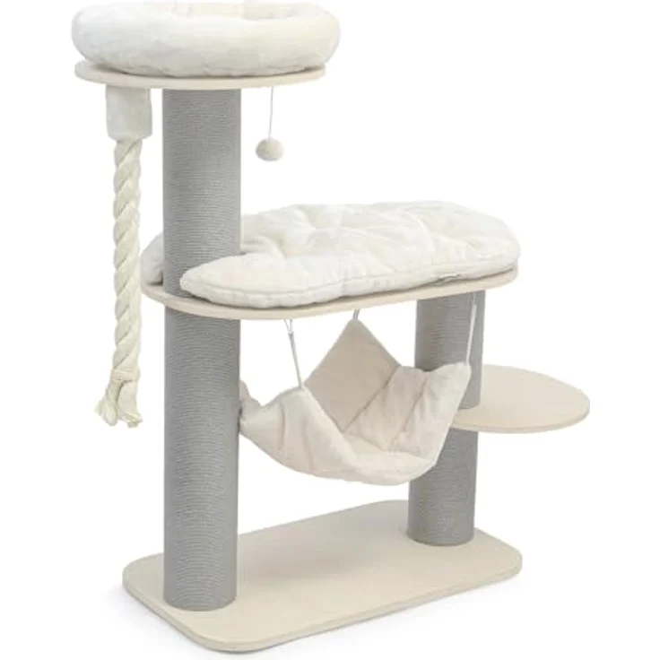 CanadianCat Company Kratzbaum Vale, beige, mit gepolsterten Liegeflächen, Hängematte und stabilen Kratzsäulen, 78 x 45 x 114 cm – Bild 6