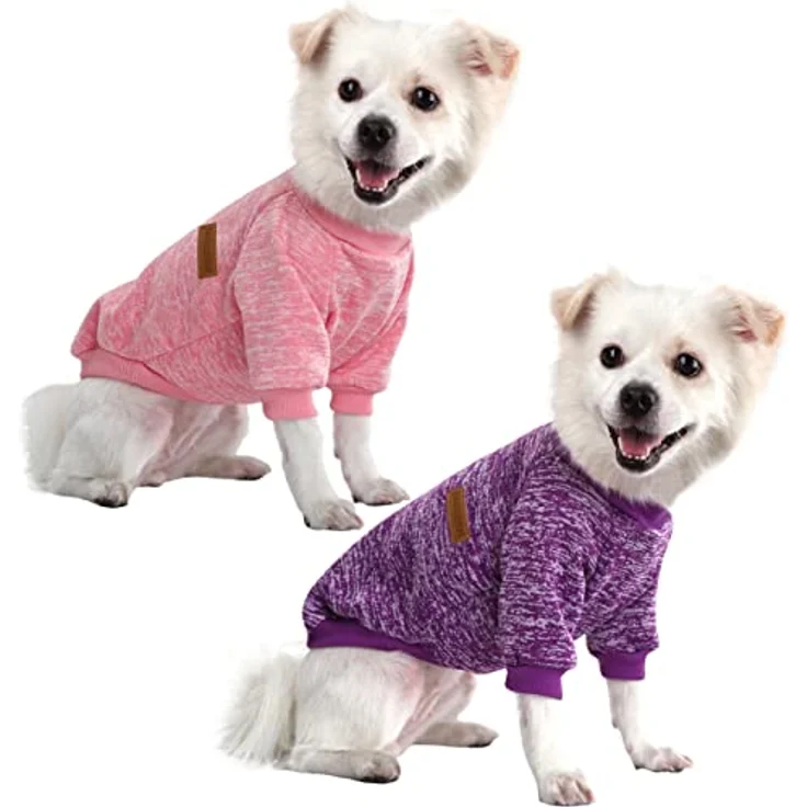HuaLiSiJi Hundepullover für kleine Hunde, Warm und leicht, Elastisch, Weiche Textur, Pink+Lila, Größe M – Bild 1