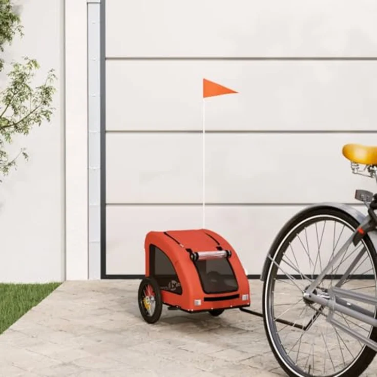 vidaXL Hunde-Transportbox Fahrradanhänger für Hunde Orange Oxford-Gewebe und Eisen, Belastbarkeit bis 30 kg – Bild 3