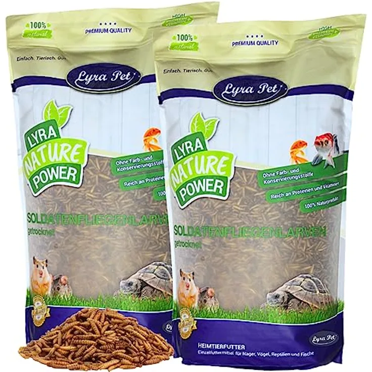 Lyra Pet® Soldatenfliegenlarven 10 kg, getrocknet, reich an Kalzium & Proteinen, energiereiches Futter für Vögel, Fische, Nager & Reptilien