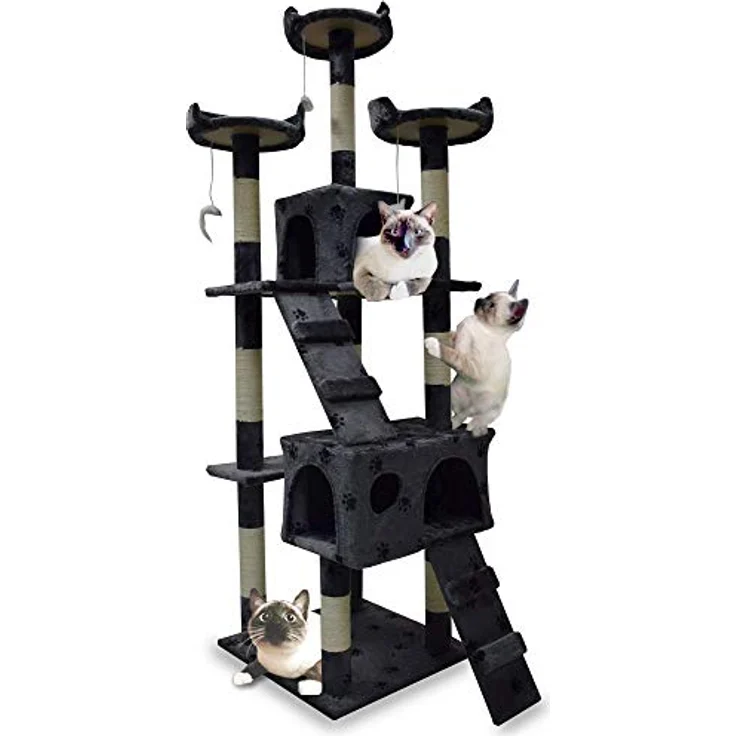 Bituxx Katzenkratzbaum XL Dunkelgrau, 170 cm hoch mit 3 Etagen und robustem Sisal – Bild 1