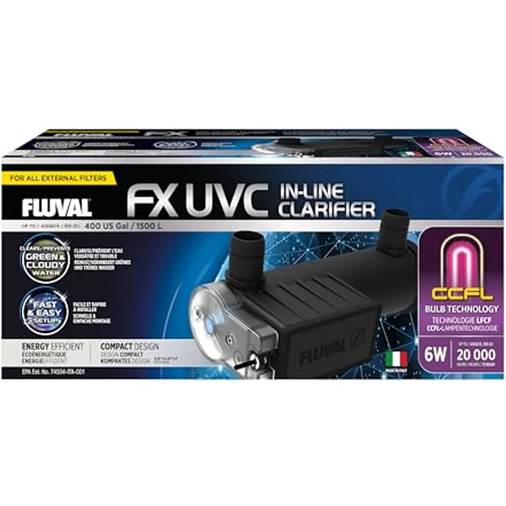 Fluval UVC Aquarienklärer FX, Inline-Klärer mit 6 W CCFL-Glühbirne, temperaturbeständig und langlebig – Bild 1