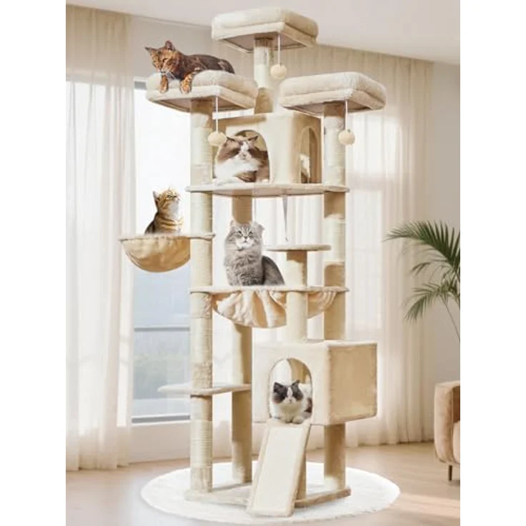 Taoqimiao MS047M 193cm Kratzbaum XXL, Multi-Level Katzenbaum für große Katzen mit 3 Plattformen und voll bedeckten Sisal-Kratzpfosten – Bild 2