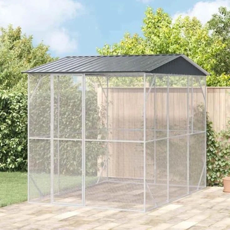 vidaXL Vogelkäfig Anthrazit, Rechteckiger Vogelkäfig aus verzinktem Stahl, 227 x 310 x 247 cm, ideal für Garten und Terrasse – Bild 2
