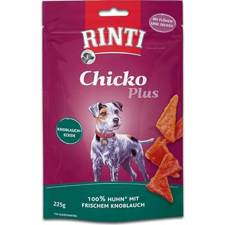 Rinti Chicko Plus Knoblauchecken, Doppelpack 2 x 225 g, Hühnerfilet mit frischem Knoblauch, ohne Fleischmehle und Zusatzstoffe, schonend luftgetrocknet, für ausgewachsene Hunde – Bild 2