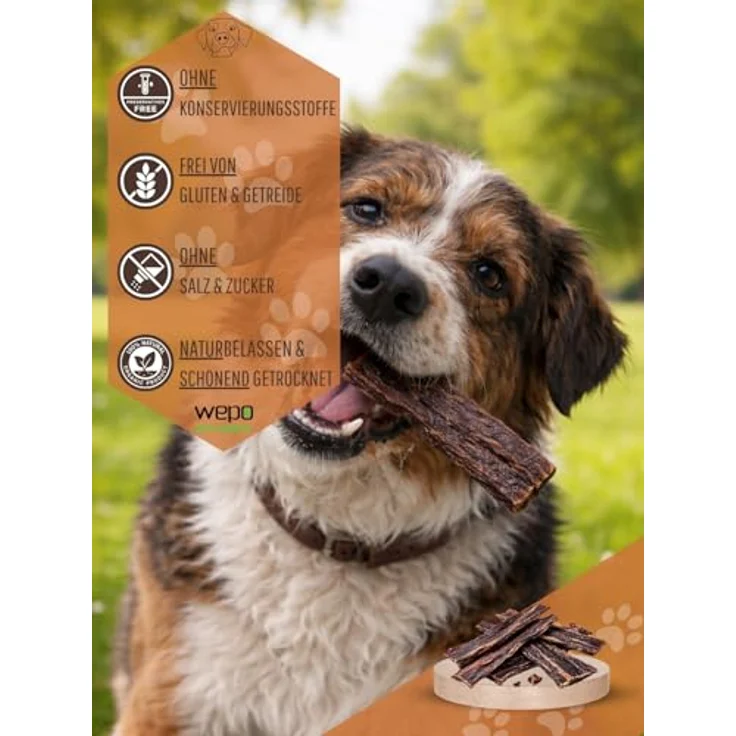 WEPO Rinderdörrfleisch Hund, 1kg Pansen/Rinderschlund getrocknet, 8-12cm Kausnacks, 100% Rind, getreidefrei, perfekt für Zahnpflege und Kaubedürfnis – Bild 3