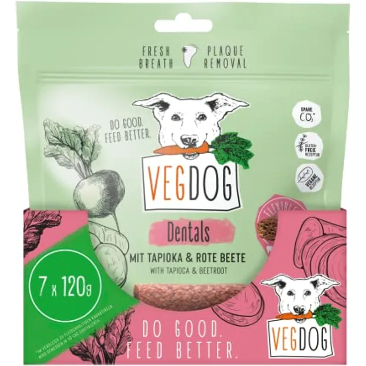 VEGDOG Dentals hypoallergene Kausticks für Hunde, 7 x 120 g, fettarmer Kauspaß zur Zahnpflege mit Kartoffel und Tapioka