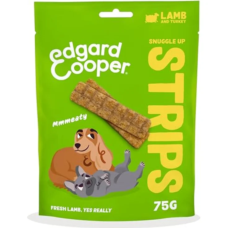Edgard Cooper Snuggle Up Strips, Hundeleckerli aus Lamm und Truthahn, getreidefrei, hohe Proteine, 75g – Bild 1