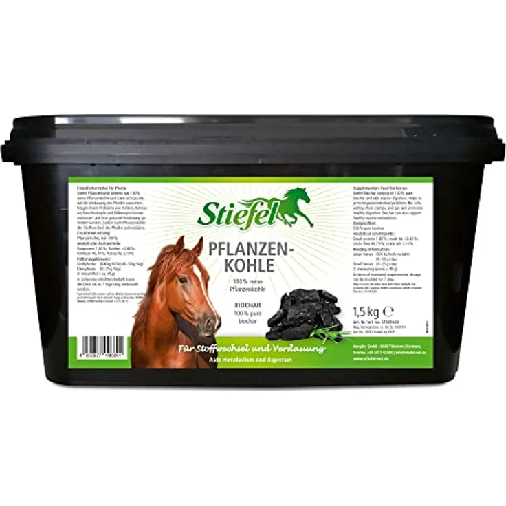 Stiefel Pflanzenkohle für Pferde, 100% reine Pflanzenkohle zur Unterstützung des Magen-Darm-Trakts, 1,5kg – Bild 1