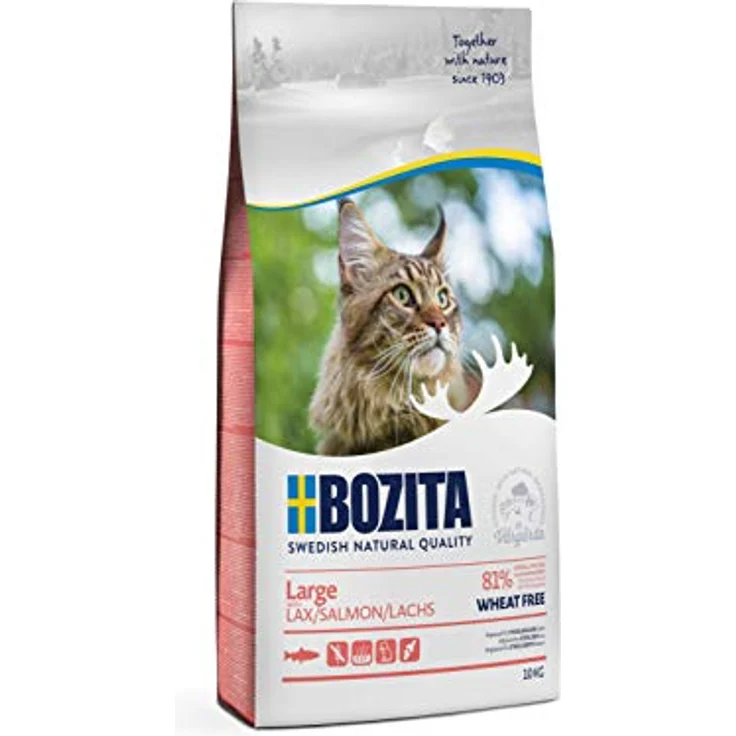 Bozita Large Weizenfrei Lachs, Trockenfutter für große Katzenrassen, 31% Protein, 10 kg – Bild 1