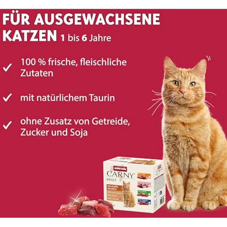 animonda Carny Adult Herzhafte Variation, Katzennassfutter mit 100% frischen, fleischlichen Zutaten, ohne Getreide und Zucker, 8 x 85 g – Bild 2